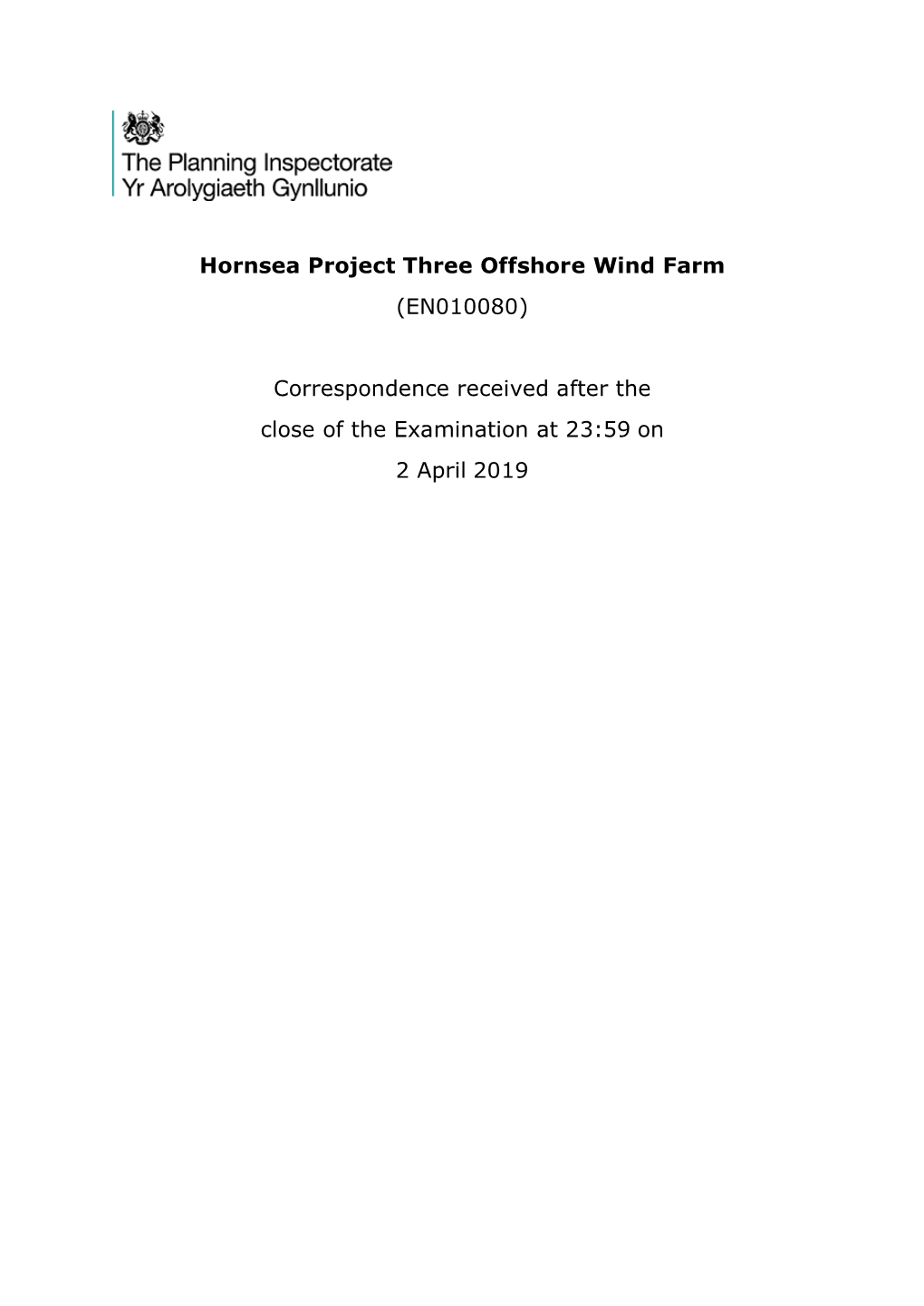 Hornsea Project Three Offshore Wind Farm (EN010080)