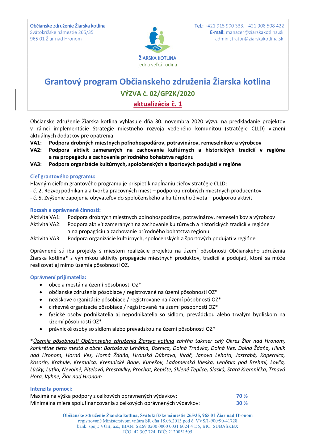 Grantový Program Občianskeho Združenia Žiarska Kotlina VÝZVA Č