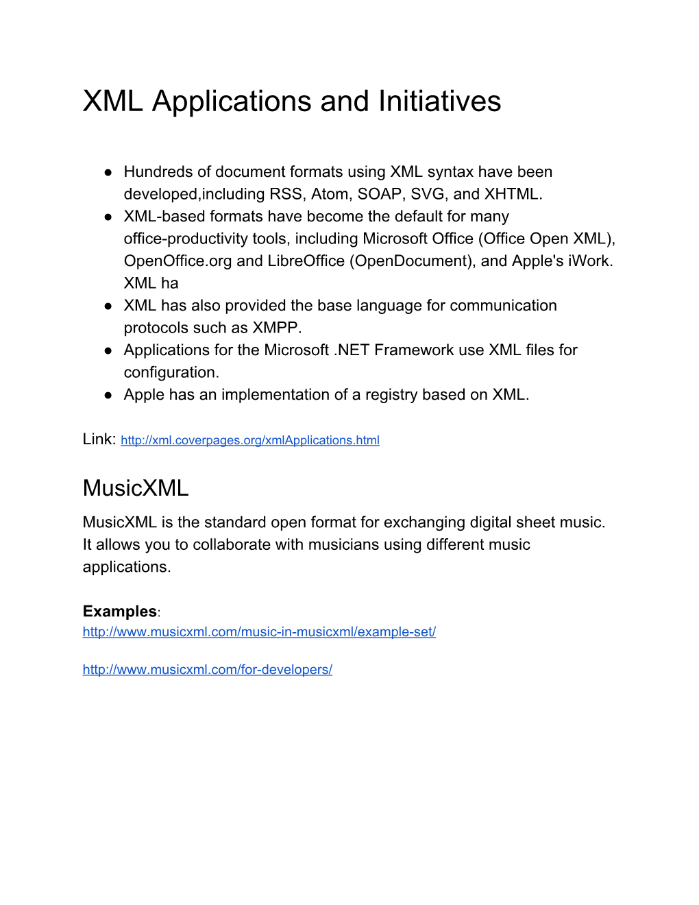 XML Applications and Initiatives