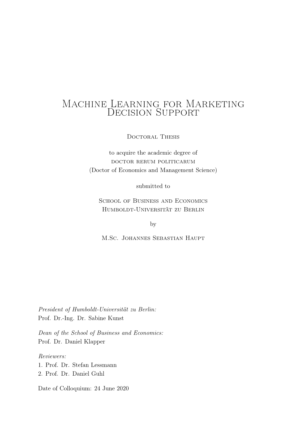 Machine Learning for Marketing Decision Support