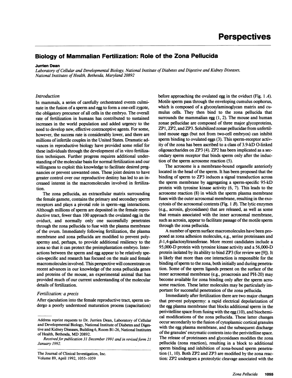 Biology of Mammalian Fertilization: Role of the Zona Pellucida