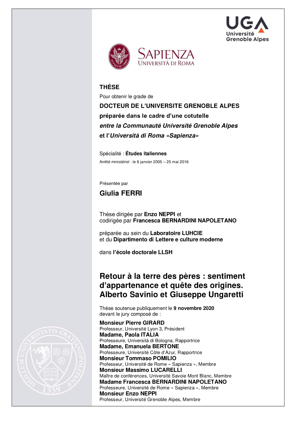 Retour À La Terre Des Pères : Sentiment D'appartenance Et Quête Des Origines. Alberto Savinio Et Giuseppe Ungaretti