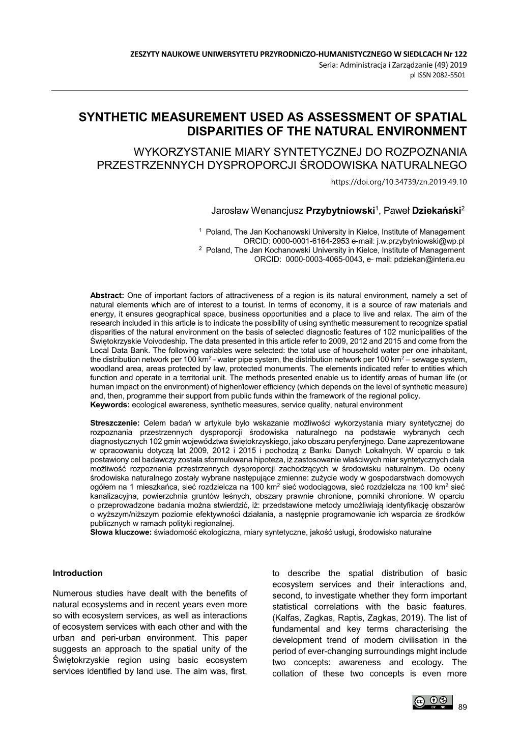 Synthetic Measurement Used As Assessment of Spatial Disparities of the Natural Environment