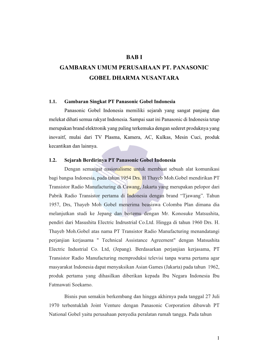 Bab I Gambaran Umum Perusahaan Pt. Panasonic Gobel Dharma Nusantara