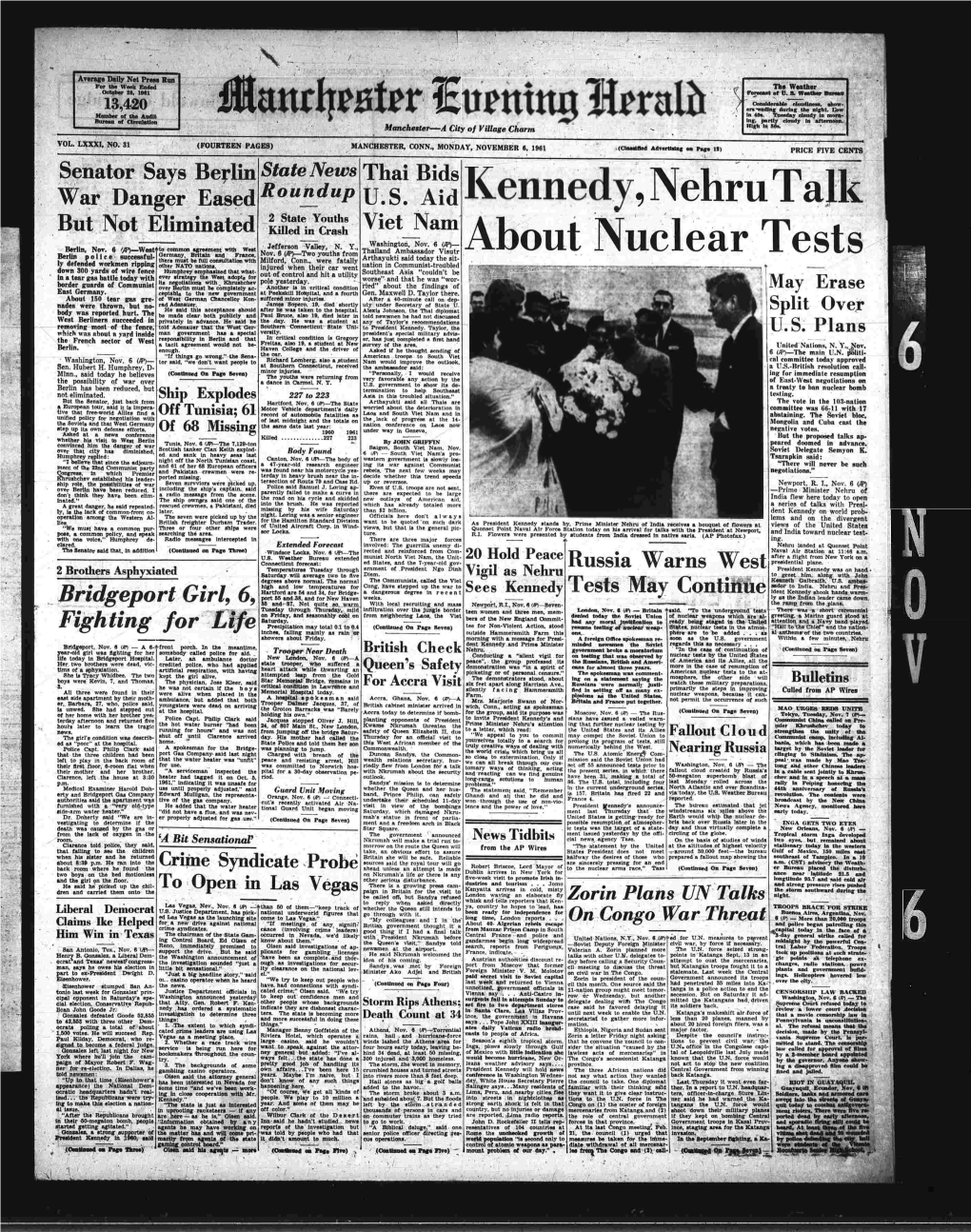 About Nuclear Tests There Must Be Full Consultation with Milford, Conn., Were Fatally Ly Defended Workmen Ripping Other NATO Nations