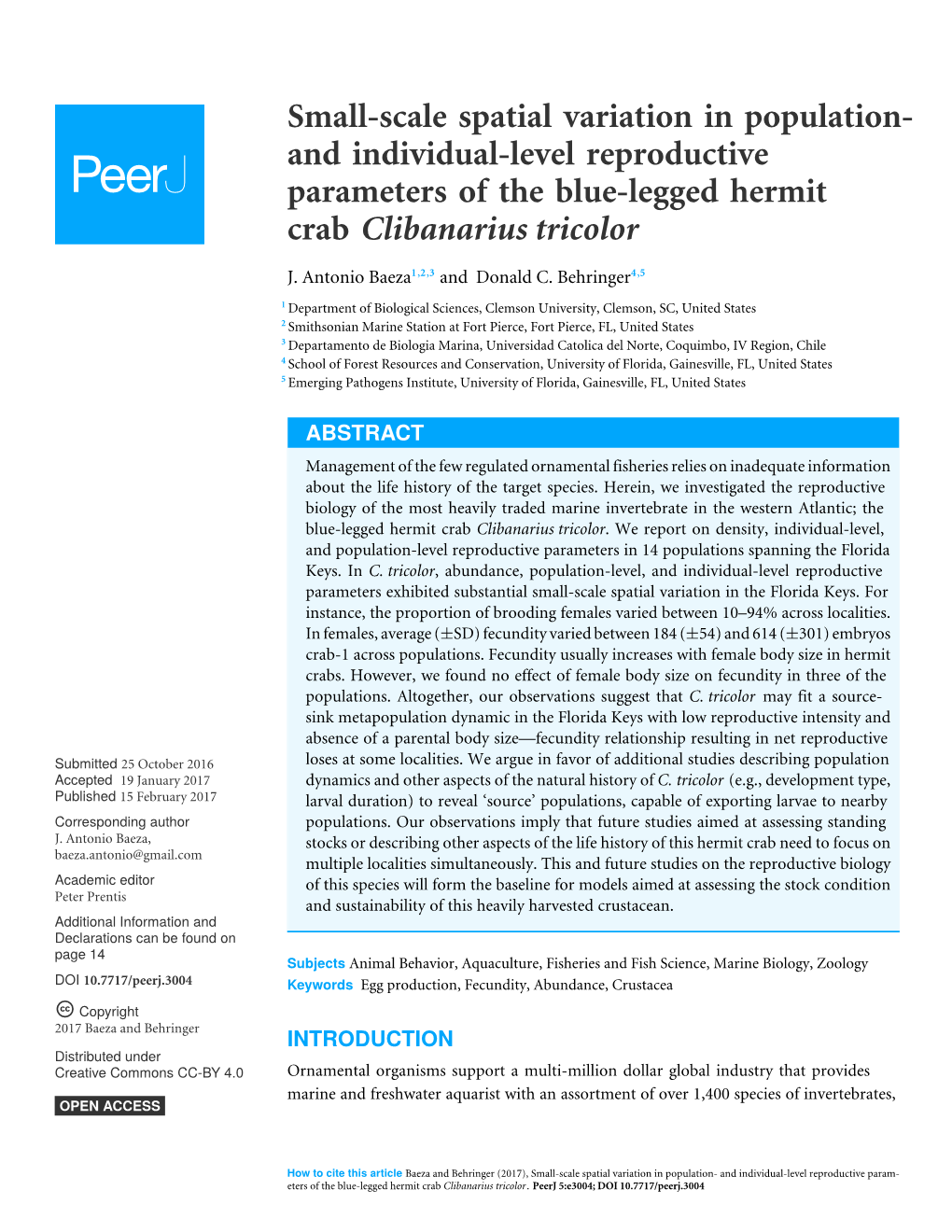 And Individual-Level Reproductive Parameters of the Blue-Legged Hermit Crab Clibanarius Tricolor