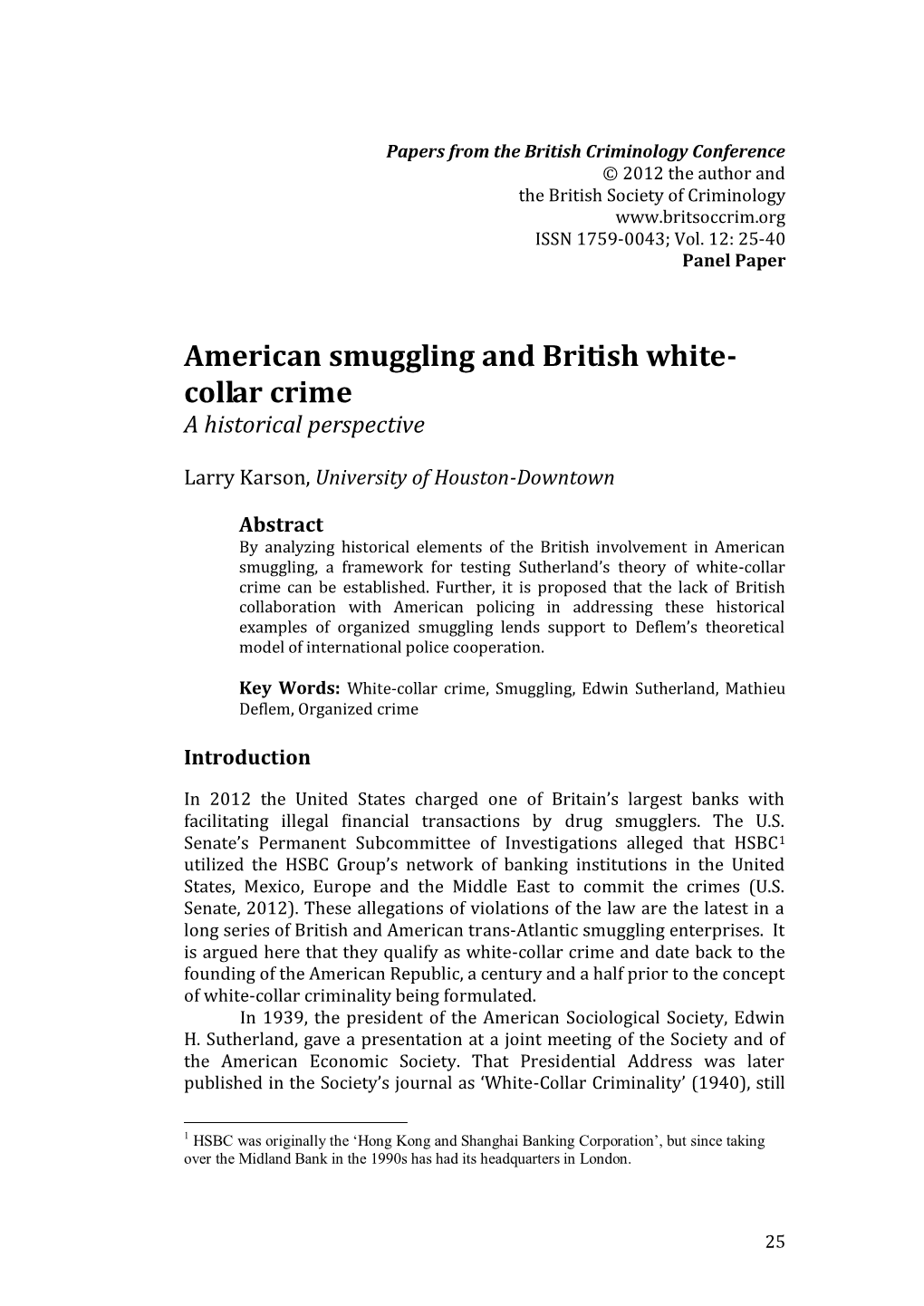 American Smuggling and British White-Collar Crime
