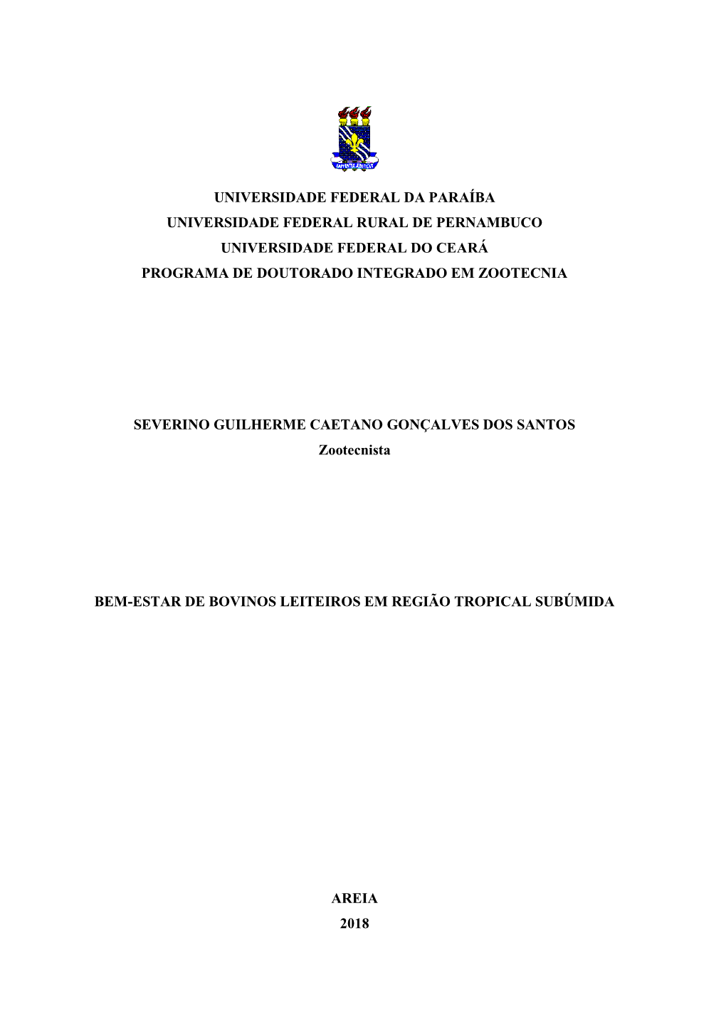 Universidade Federal Da Paraíba Universidade Federal Rural De Pernambuco Universidade Federal Do Ceará Programa De Doutorado Integrado Em Zootecnia