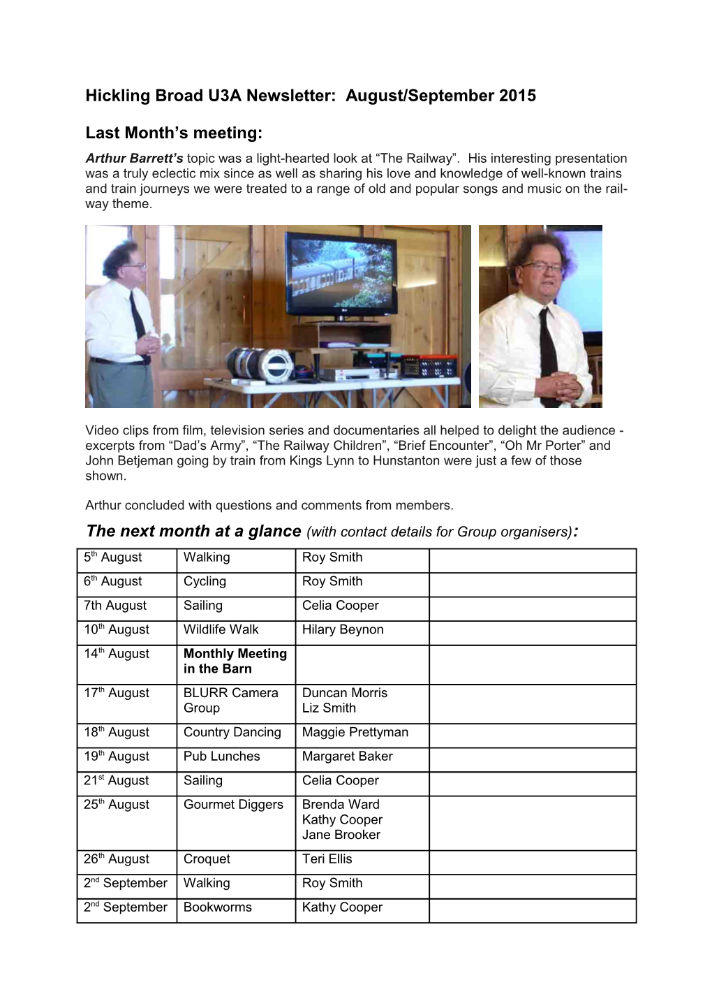 Hickling Broad U3A Newsletter: August/September 2015