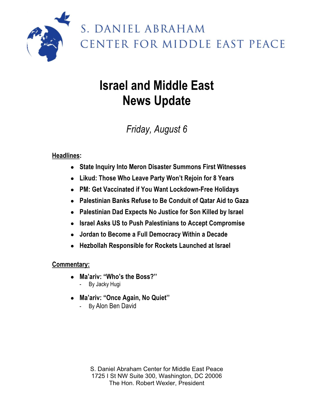 Israel and Middle East News Update