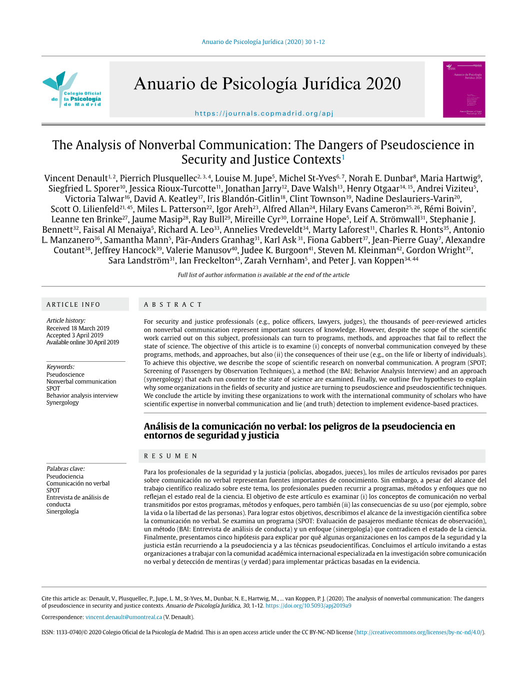 The Dangers of Pseudoscience in Security and Justice Contexts1 Vincent Denault1, 2, Pierrich Plusquellec2, 3, 4, Louise M