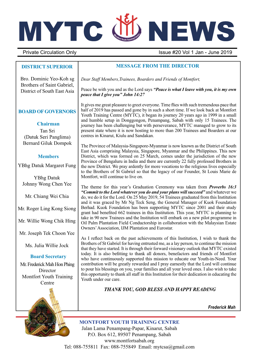 MYTC NEWS Private Circulation Only Issue #20 Vol 1 Jan - June 2019