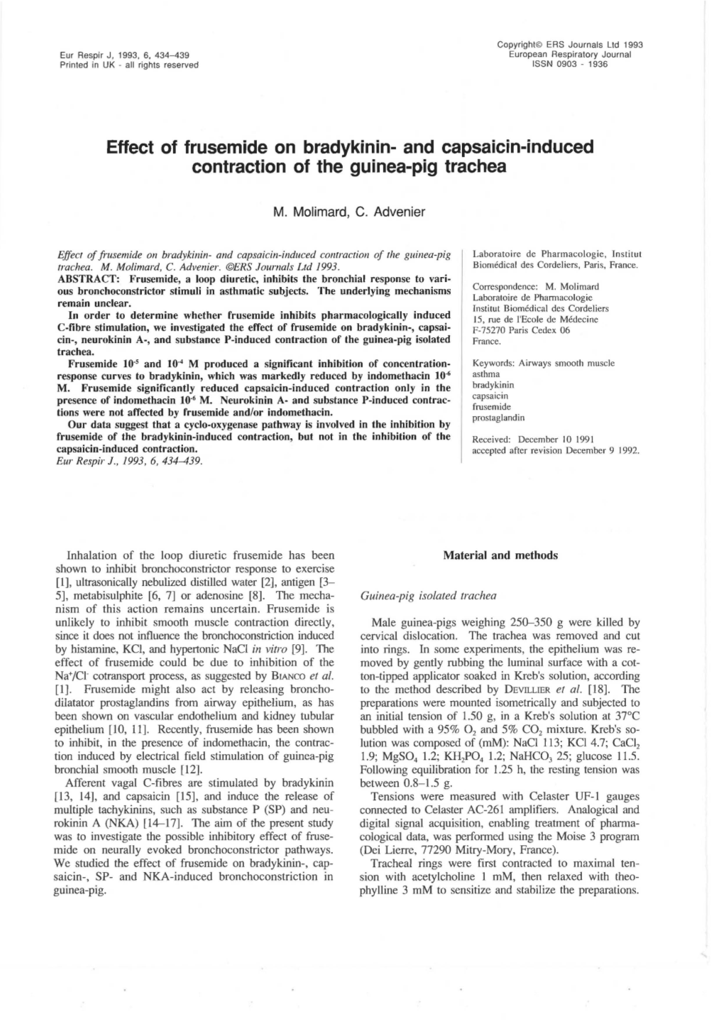 Effect of Frusemide on Bradykinin- and Capsaicin-Induced Contraction of the Guinea-Pig Trachea