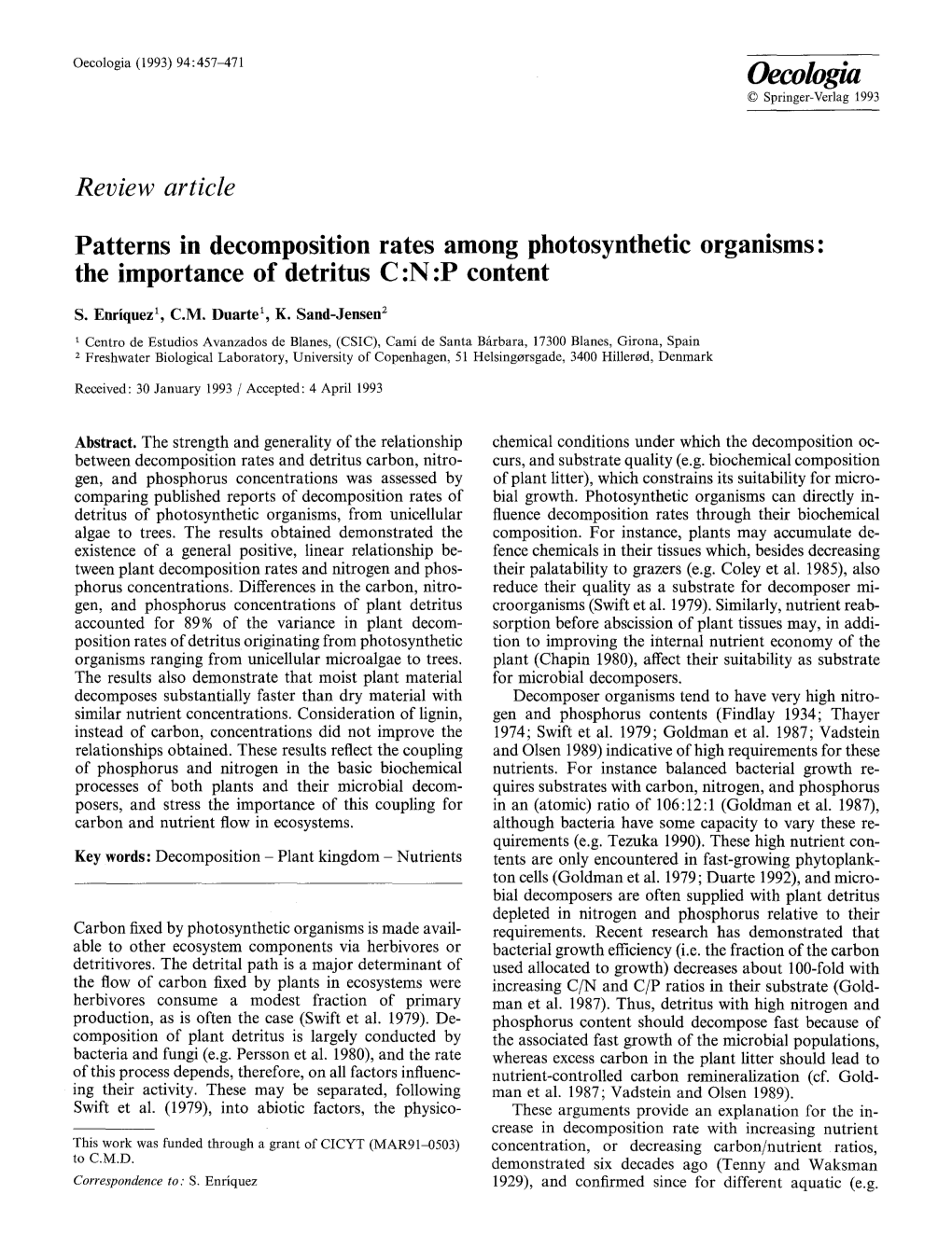 Patterns in Decomposition Rates Among Photosynthetic Organisms: the Importance of Detritus C :N :P Content