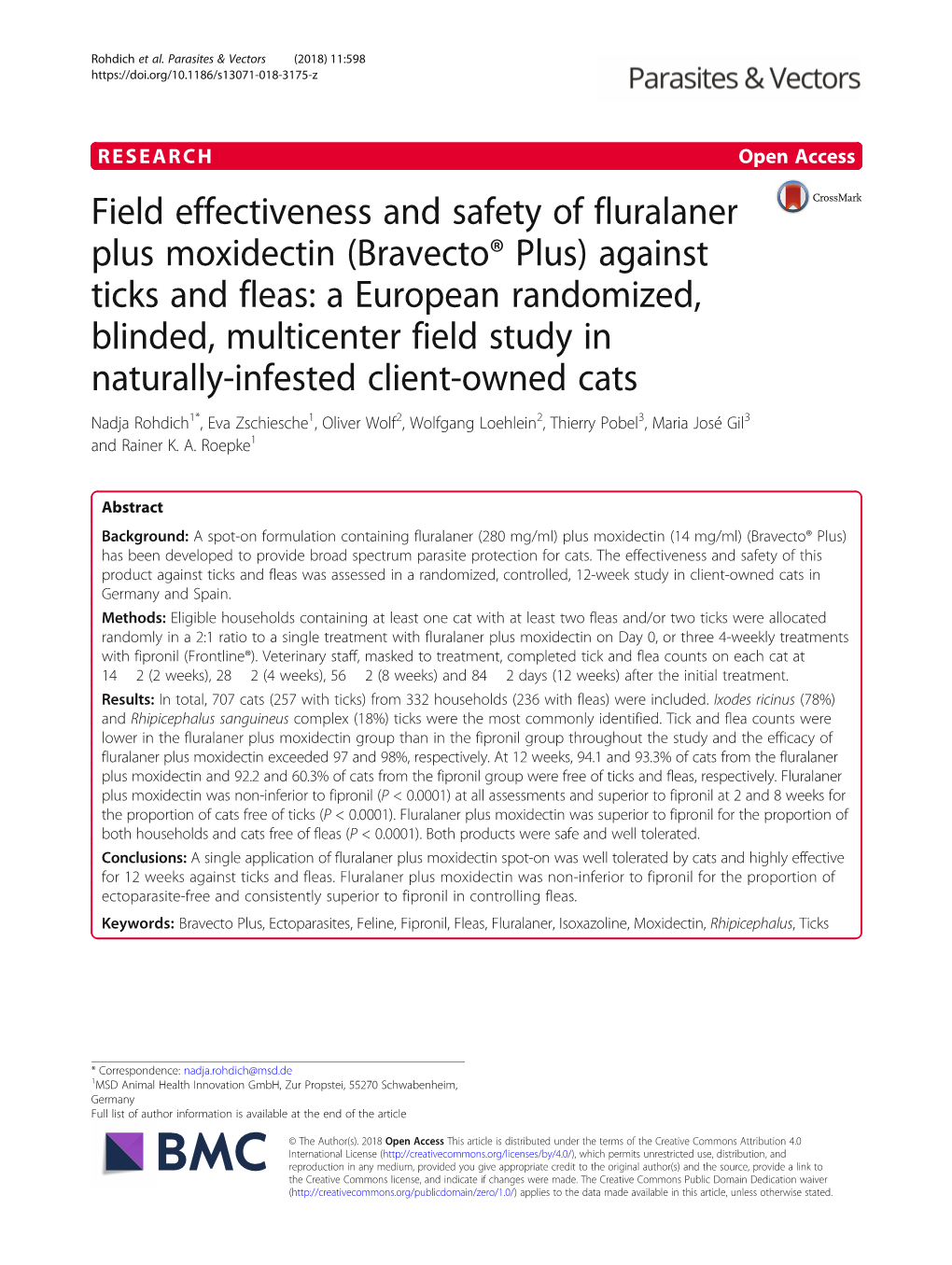 (Bravecto® Plus) Against Ticks and Fleas: a European Randomized, B