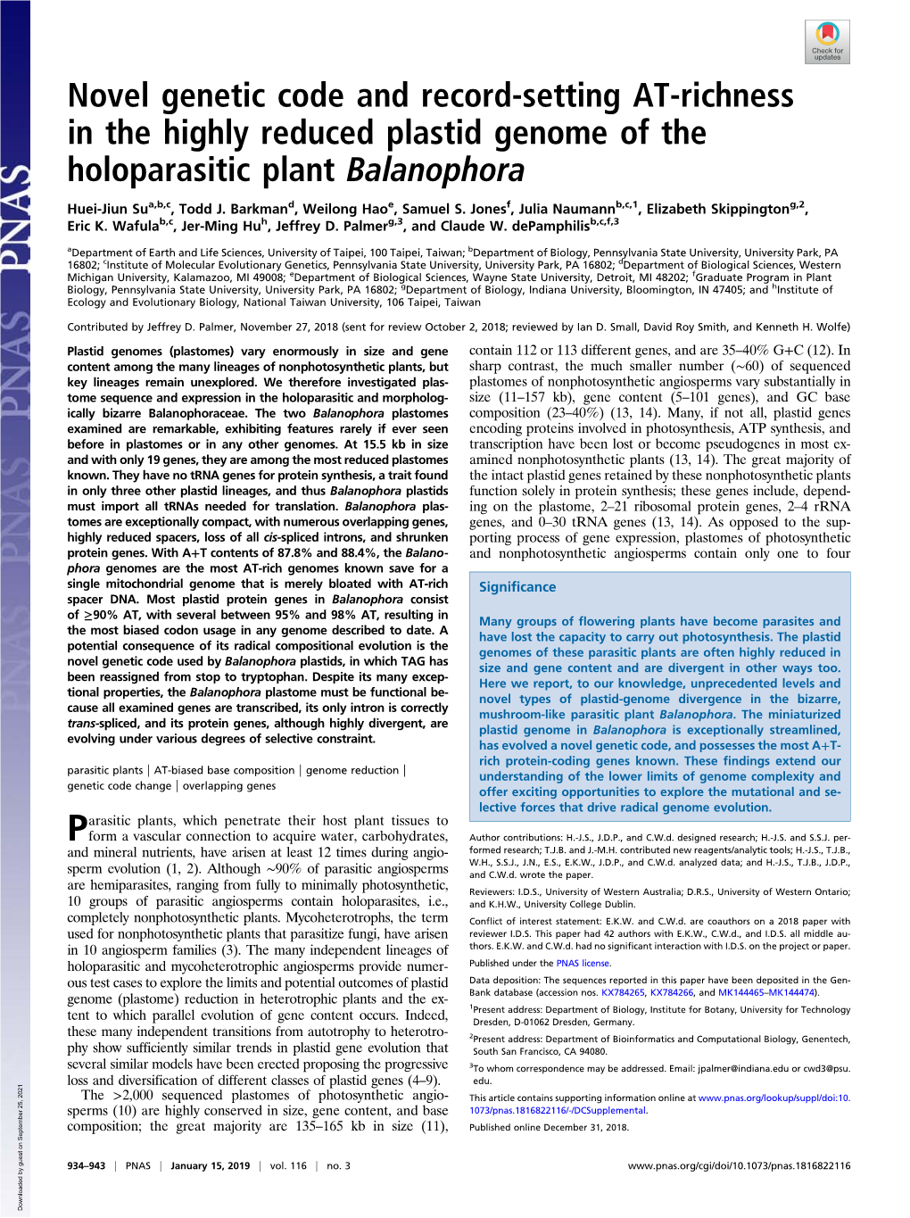 Novel Genetic Code and Record-Setting AT-Richness in the Highly Reduced Plastid Genome of the Holoparasitic Plant Balanophora