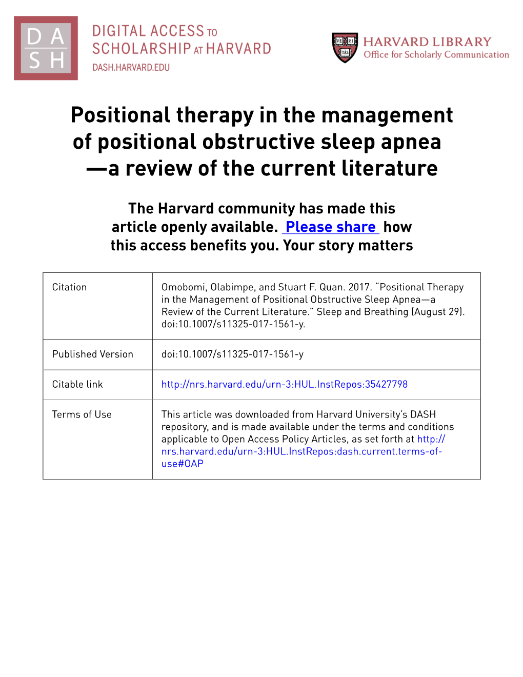 Positional Therapy in the Management of Positional Obstructive Sleep Apnea —A Review of the Current Literature