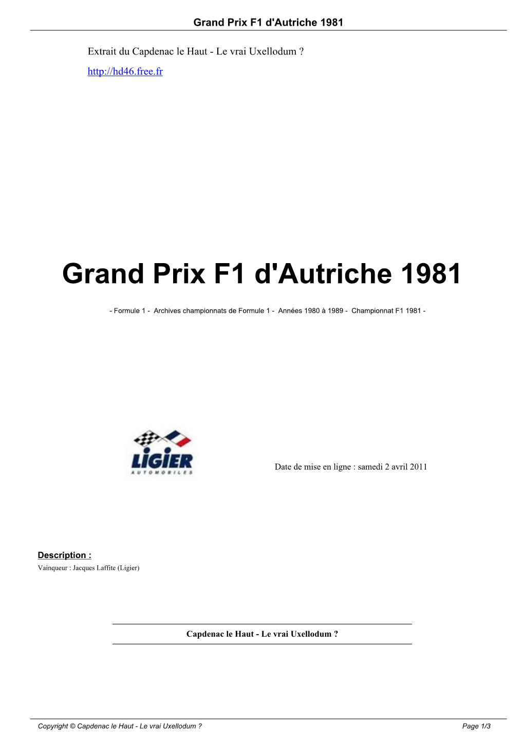 Grand Prix F1 D'autriche 1981