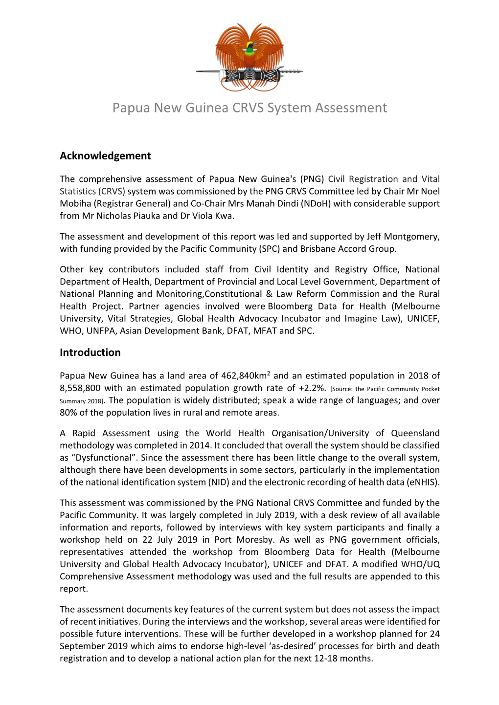 Papua New Guinea CRVS System Assessment