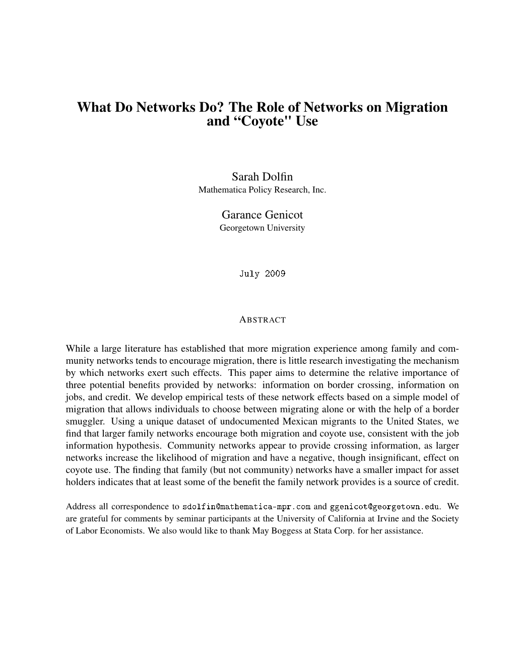 The Role of Networks on Migration and “Coyote