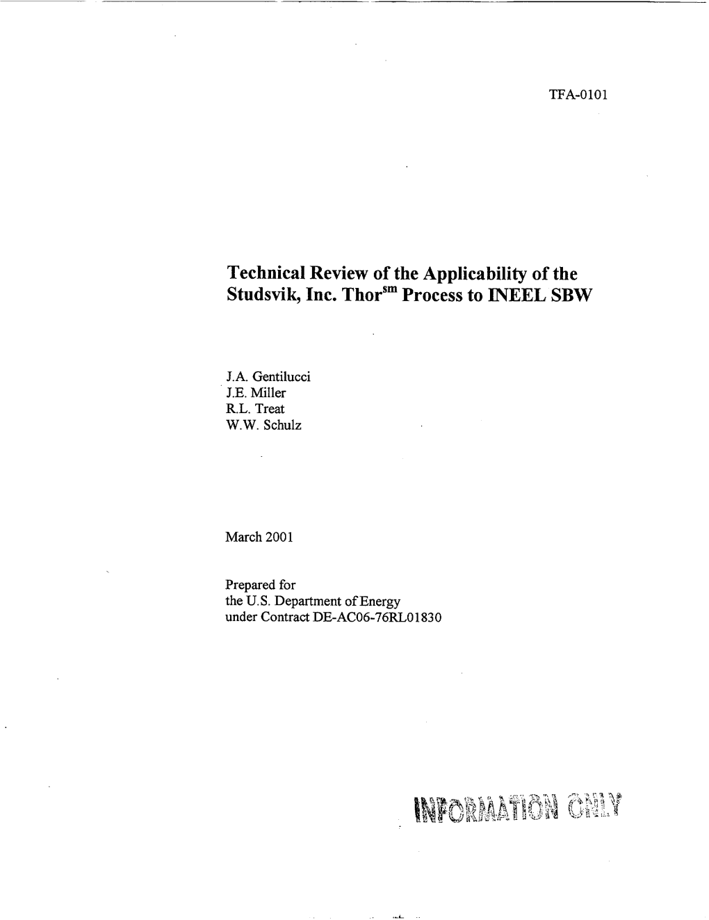 Technical Review of the Applicability of the Studsvik, Inc. Thor Sm