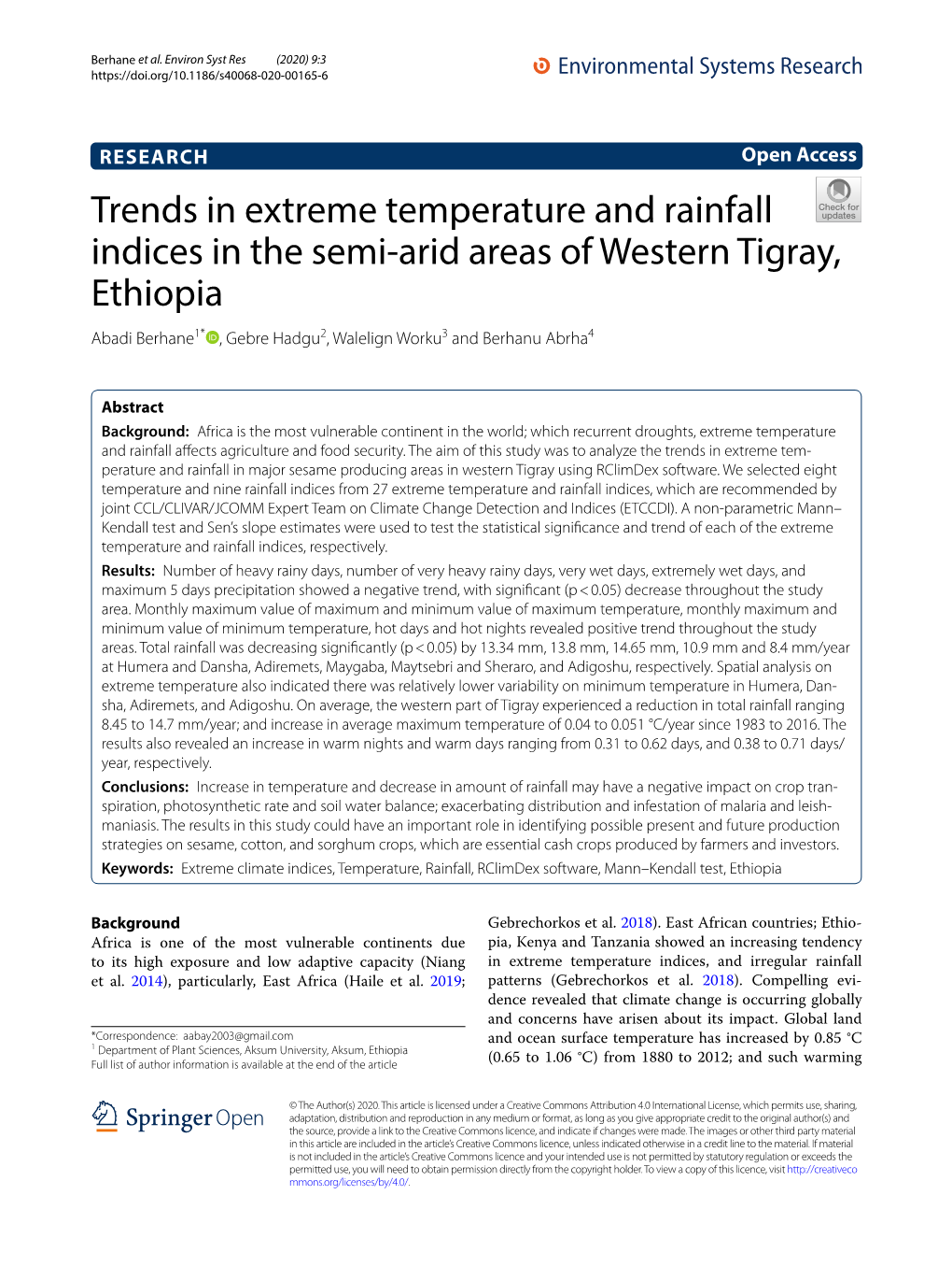 Trends in Extreme Temperature and Rainfall Indices in the Semi-Arid