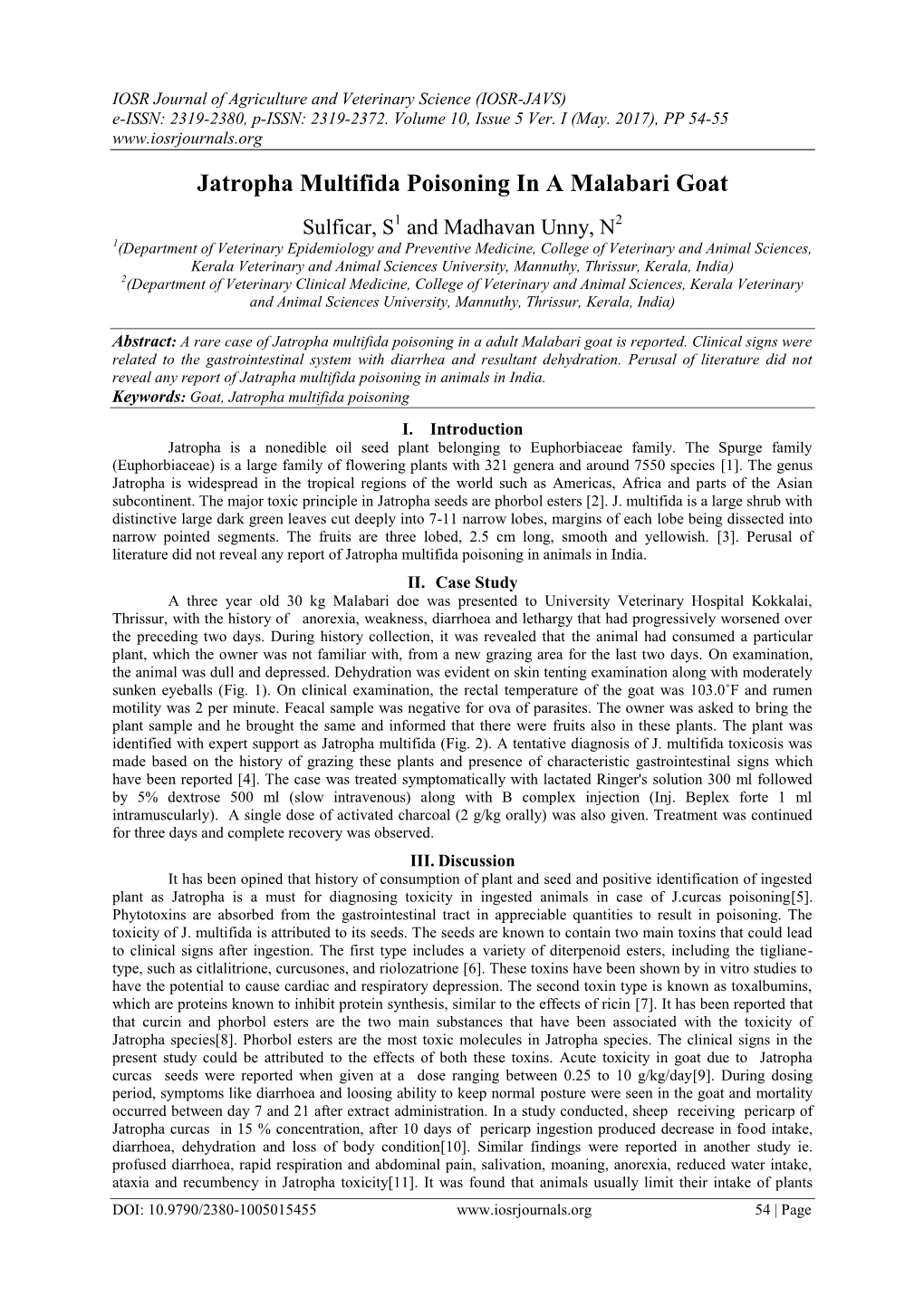 Jatropha Multifida Poisoning in a Malabari Goat