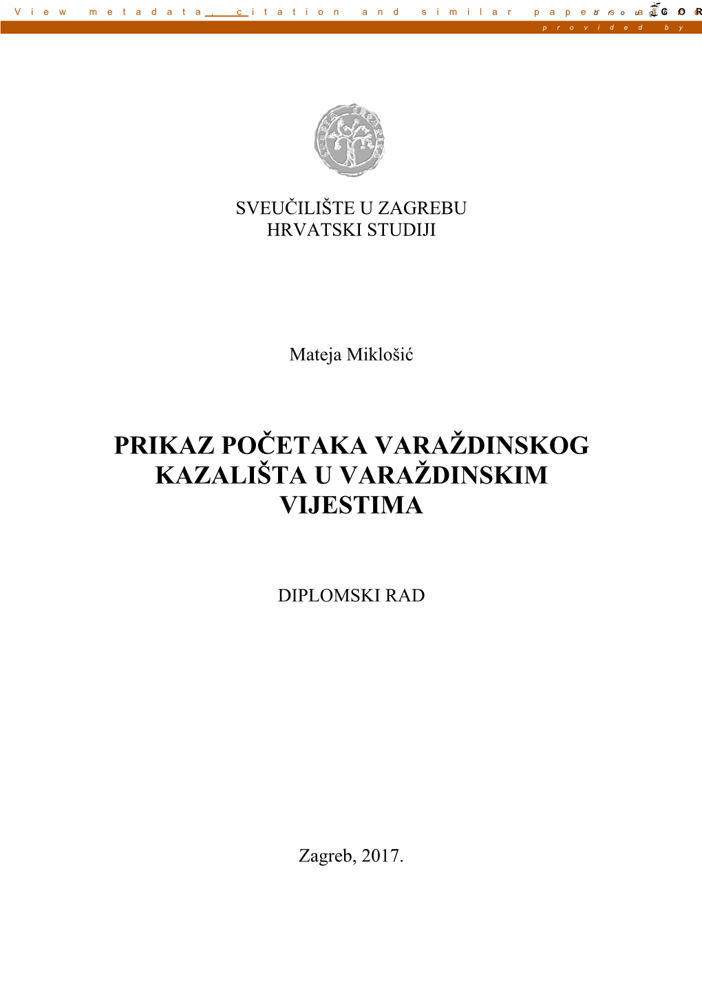 Prikaz Početaka Varaždinskog Kazališta U Varaždinskim Vijestima