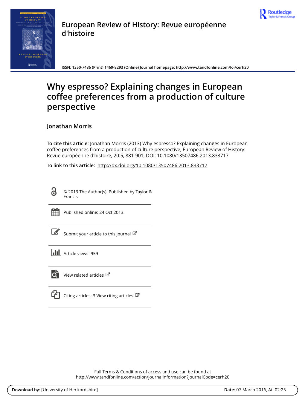 Why Espresso? Explaining Changes in European Coffee Preferences from a Production of Culture Perspective