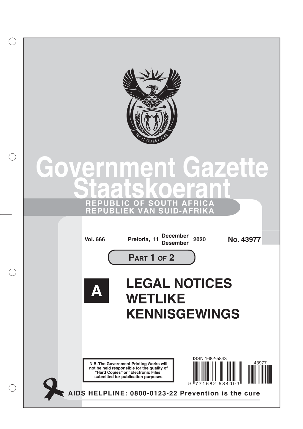 Government Gazette Staatskoerant REPUBLIC of SOUTH AFRICA REPUBLIEK VAN SUID-AFRIKA