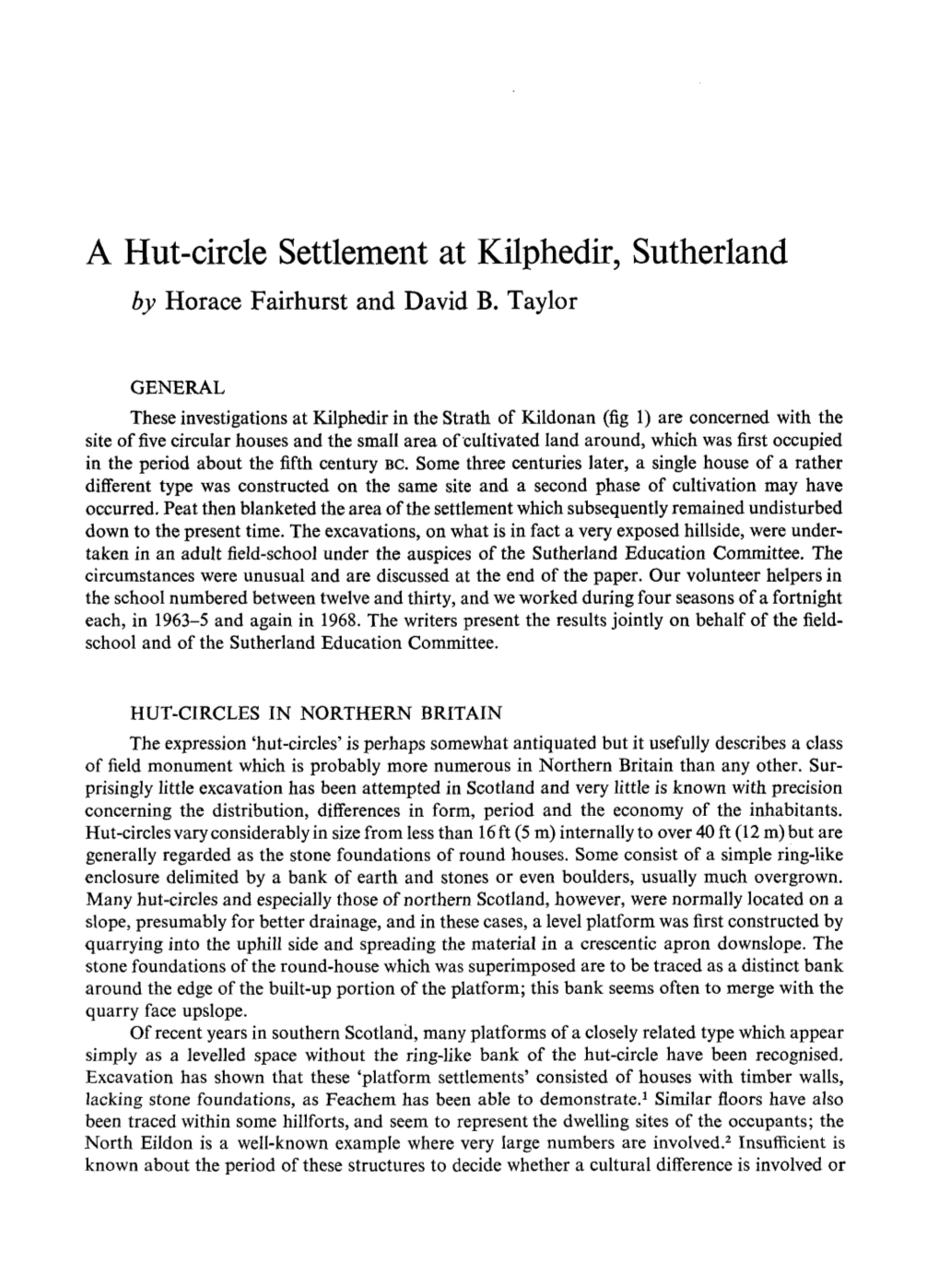 A Hut-Circle Settlement at Kilphedir, Sutherland by Horace Fairhurs David an T