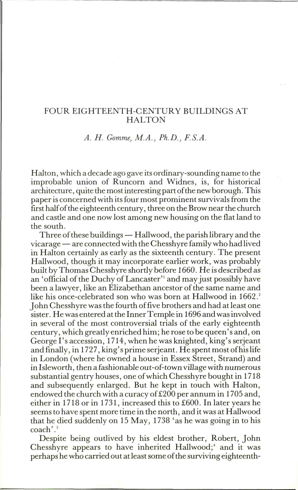 Four Eighteenth-Century Buildings at Halton