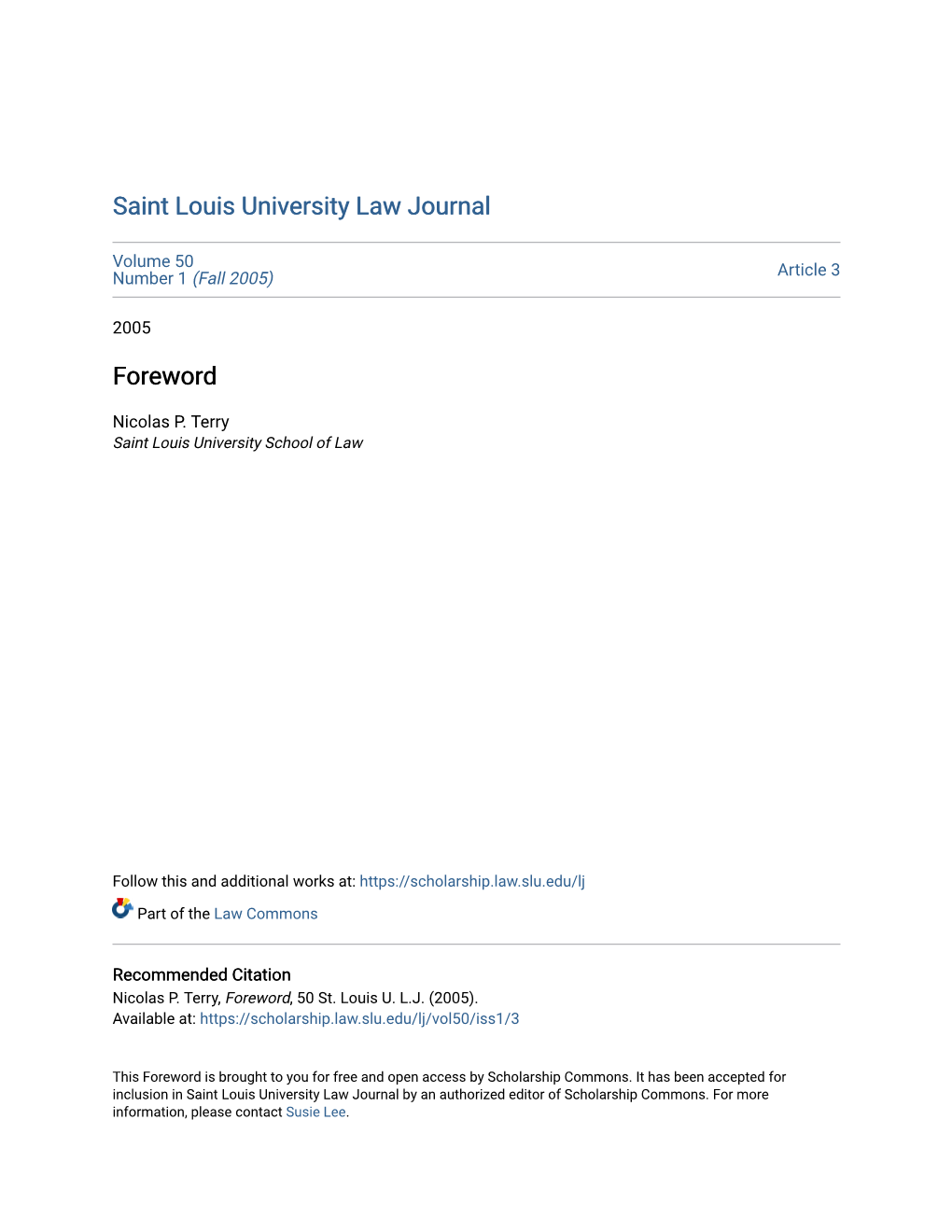 Saint Louis University Law Journal Foreword