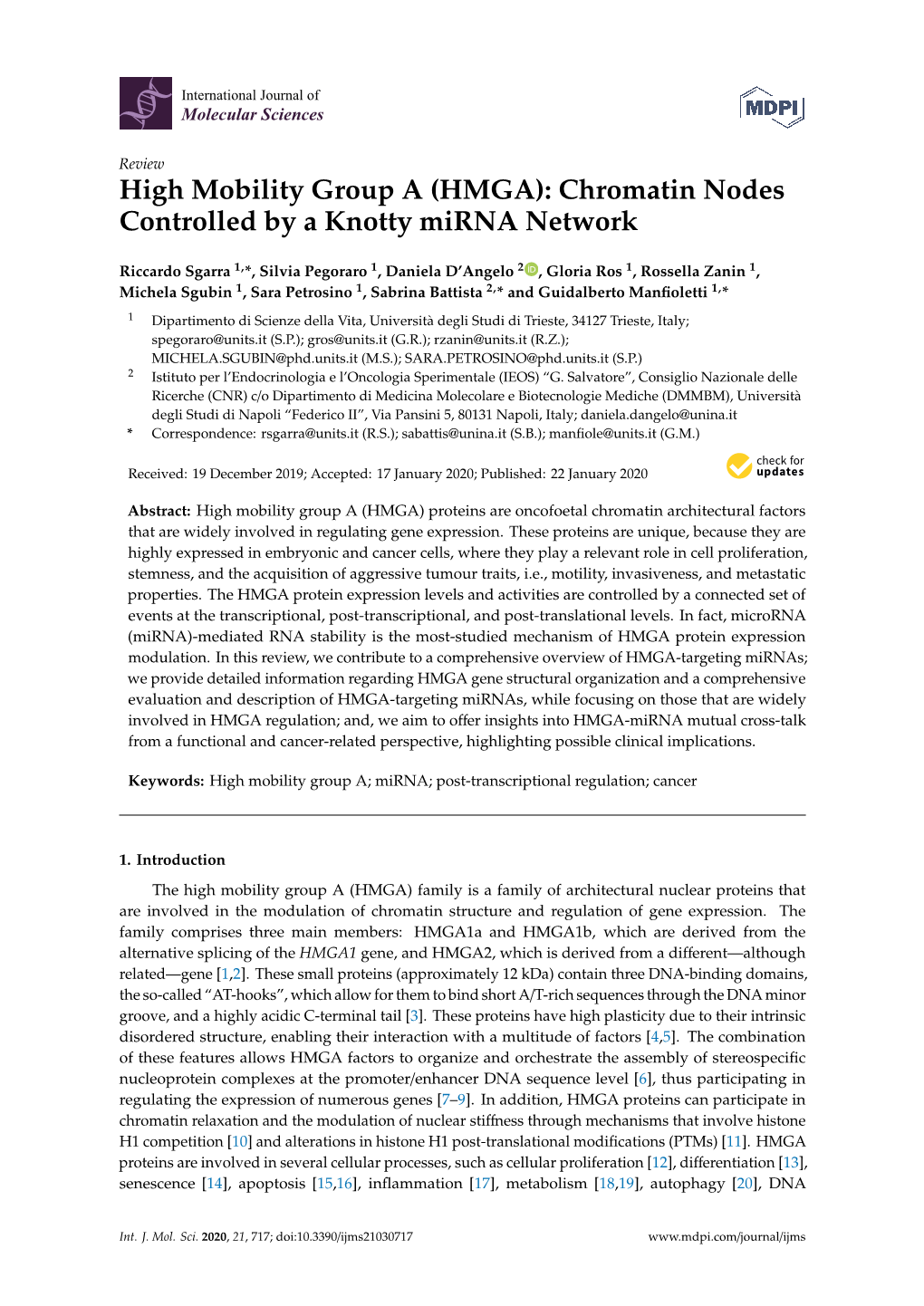 HMGA): Chromatin Nodes Controlled by a Knotty Mirna Network