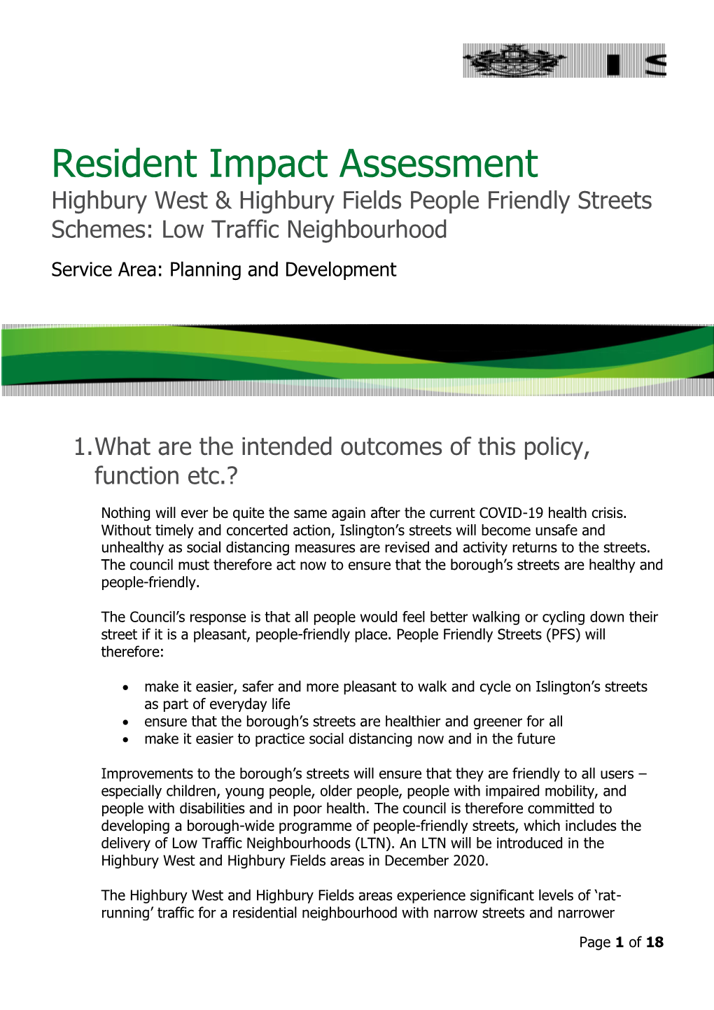 Highbury Resident Impact Assessment