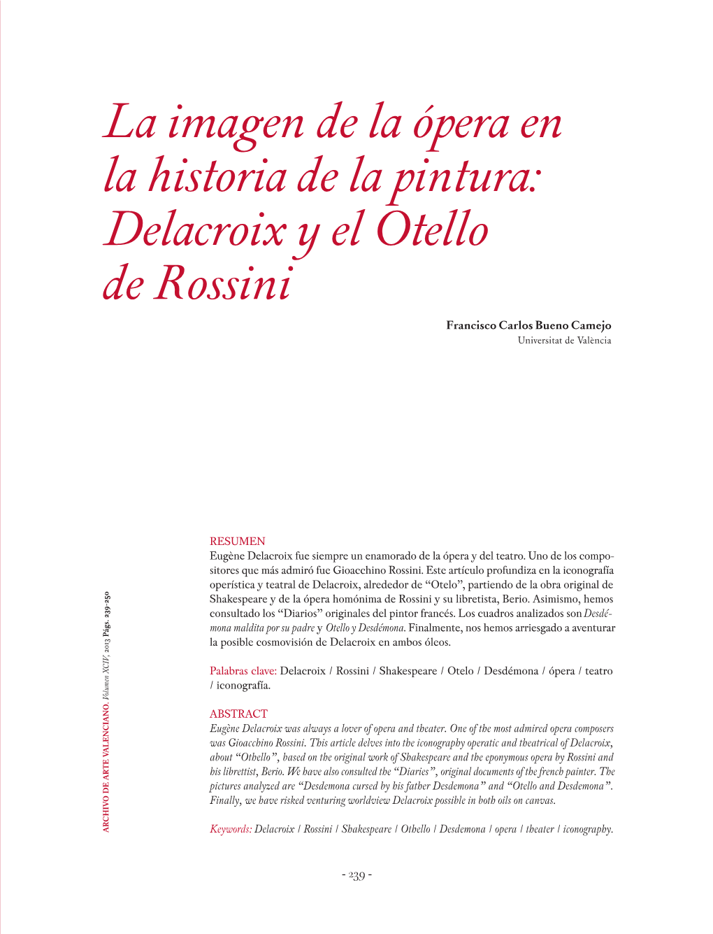 Delacroix Y El Otello De Rossini Francisco Carlos Bueno Camejo Universitat De València