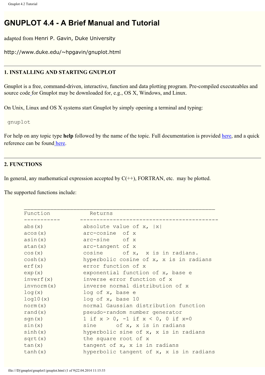 Gnuplot 4.2 Tutorial