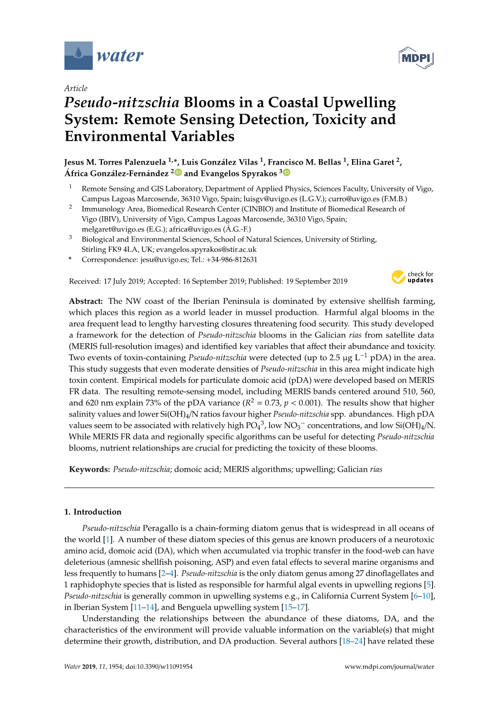 Pseudo-Nitzschia Blooms in a Coastal Upwelling System: Remote Sensing Detection, Toxicity and Environmental Variables