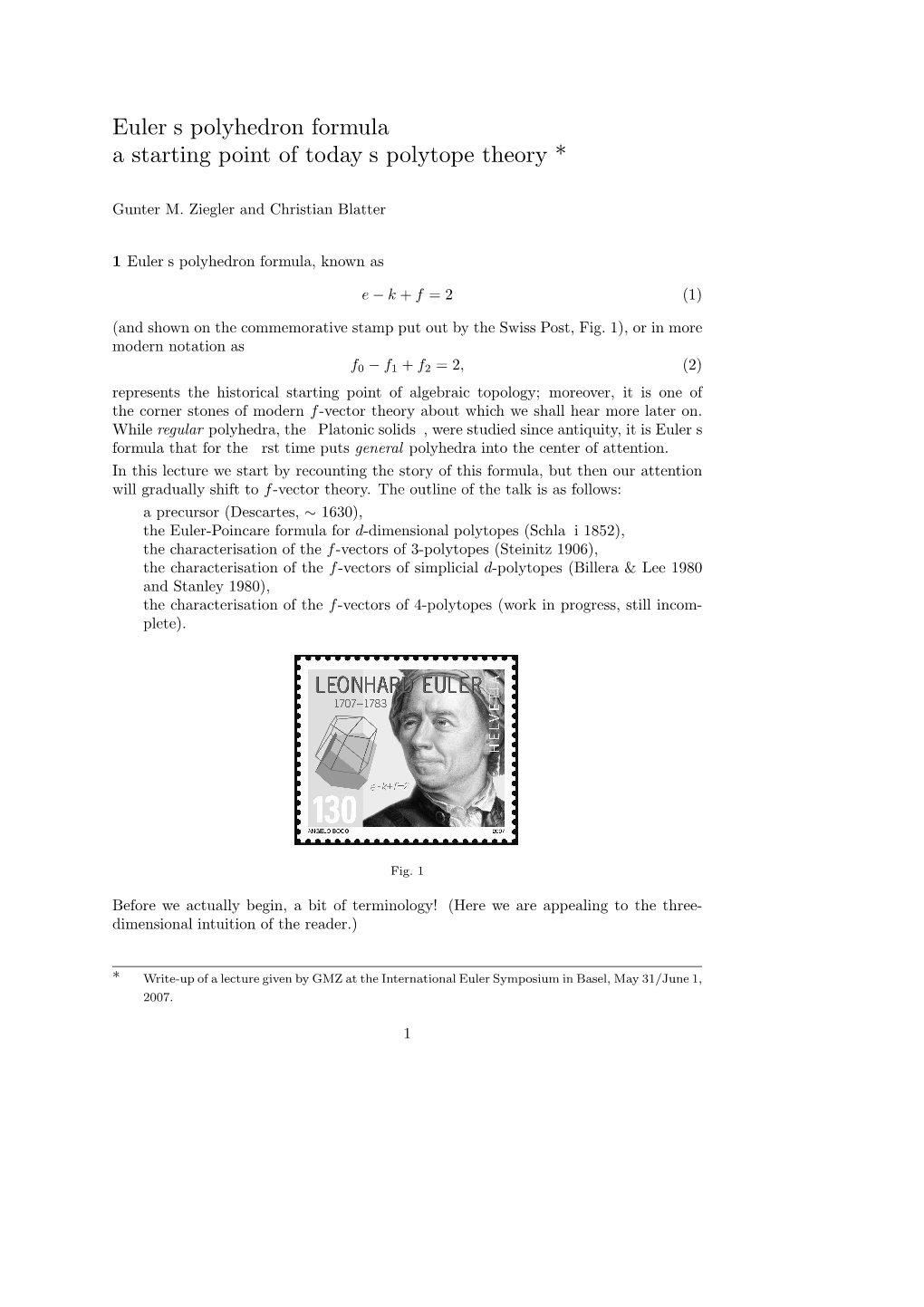 Euler's Polyhedron Formula — a Starting Point of Today's Polytope