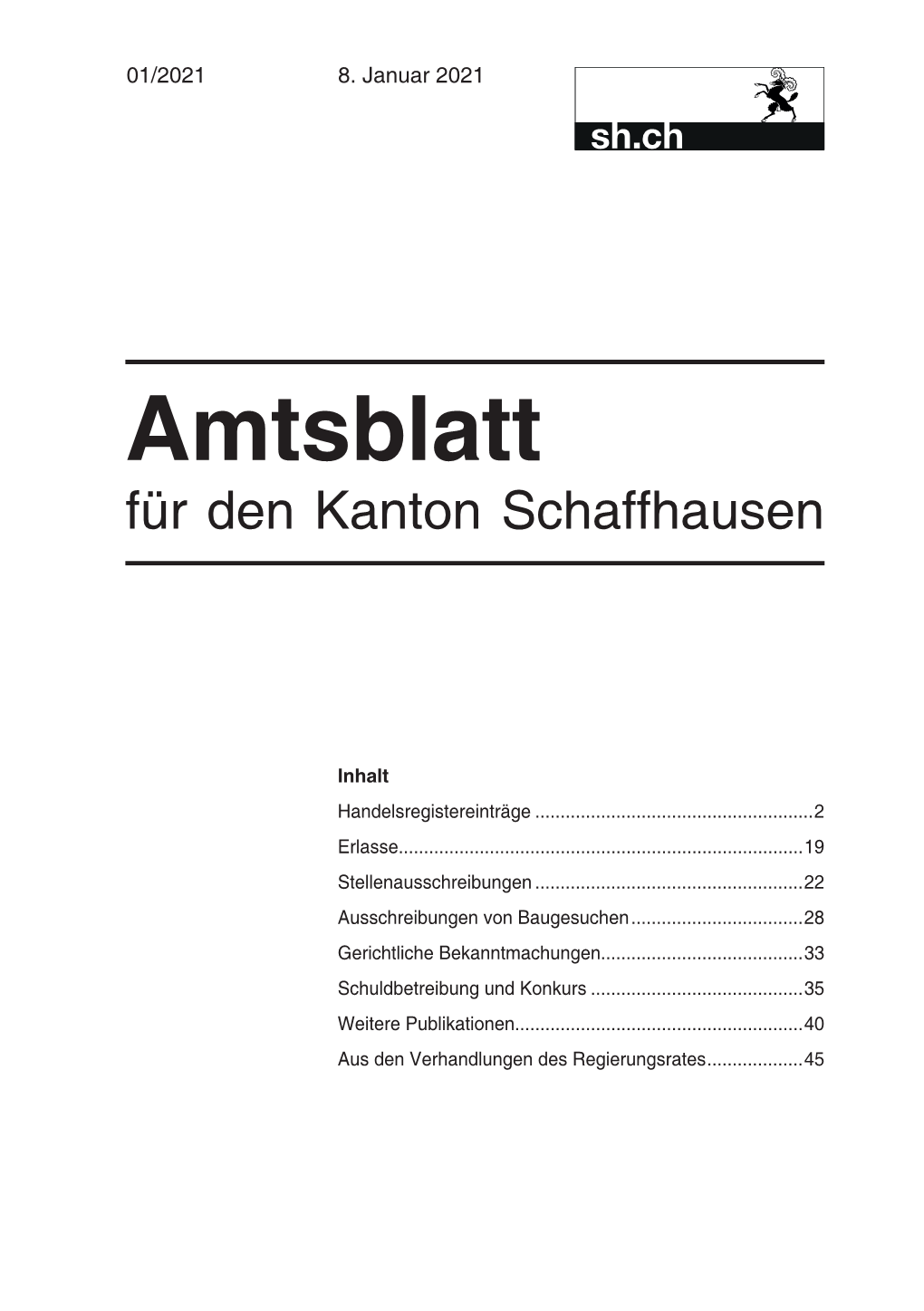 Amtsblatt Für Den Kanton Schaffhausen