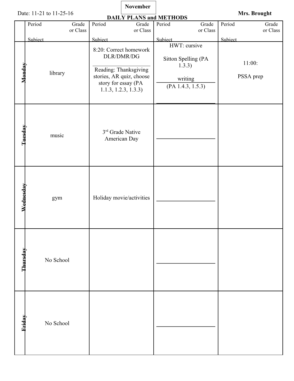 DAILY PLANS and METHODS