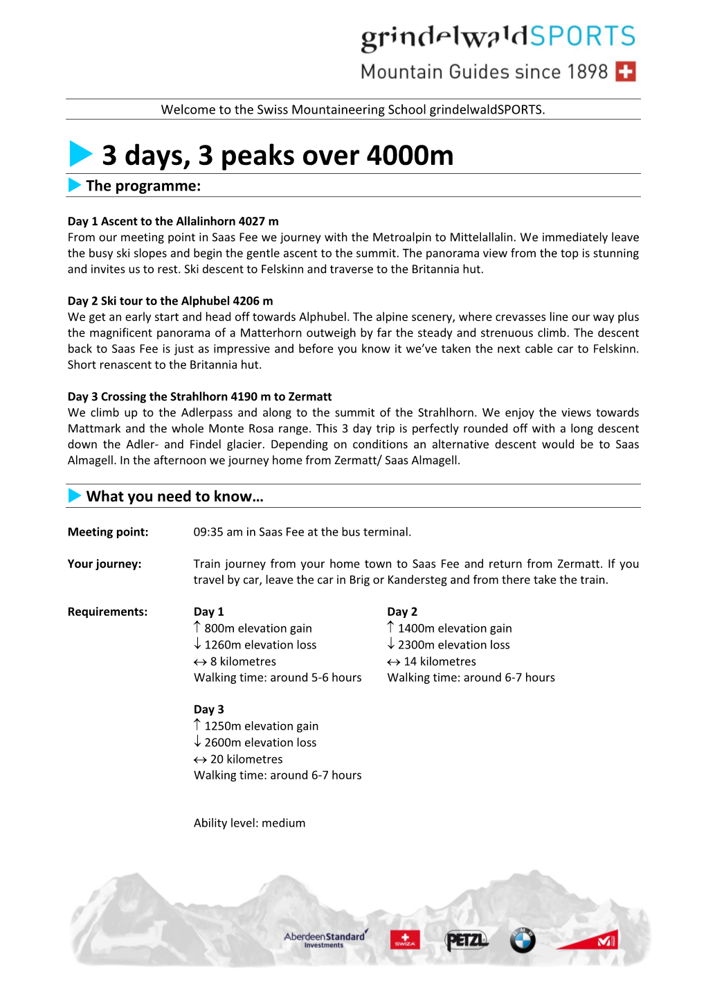 Programme 3 Days, 3 Peaks Over 4000M