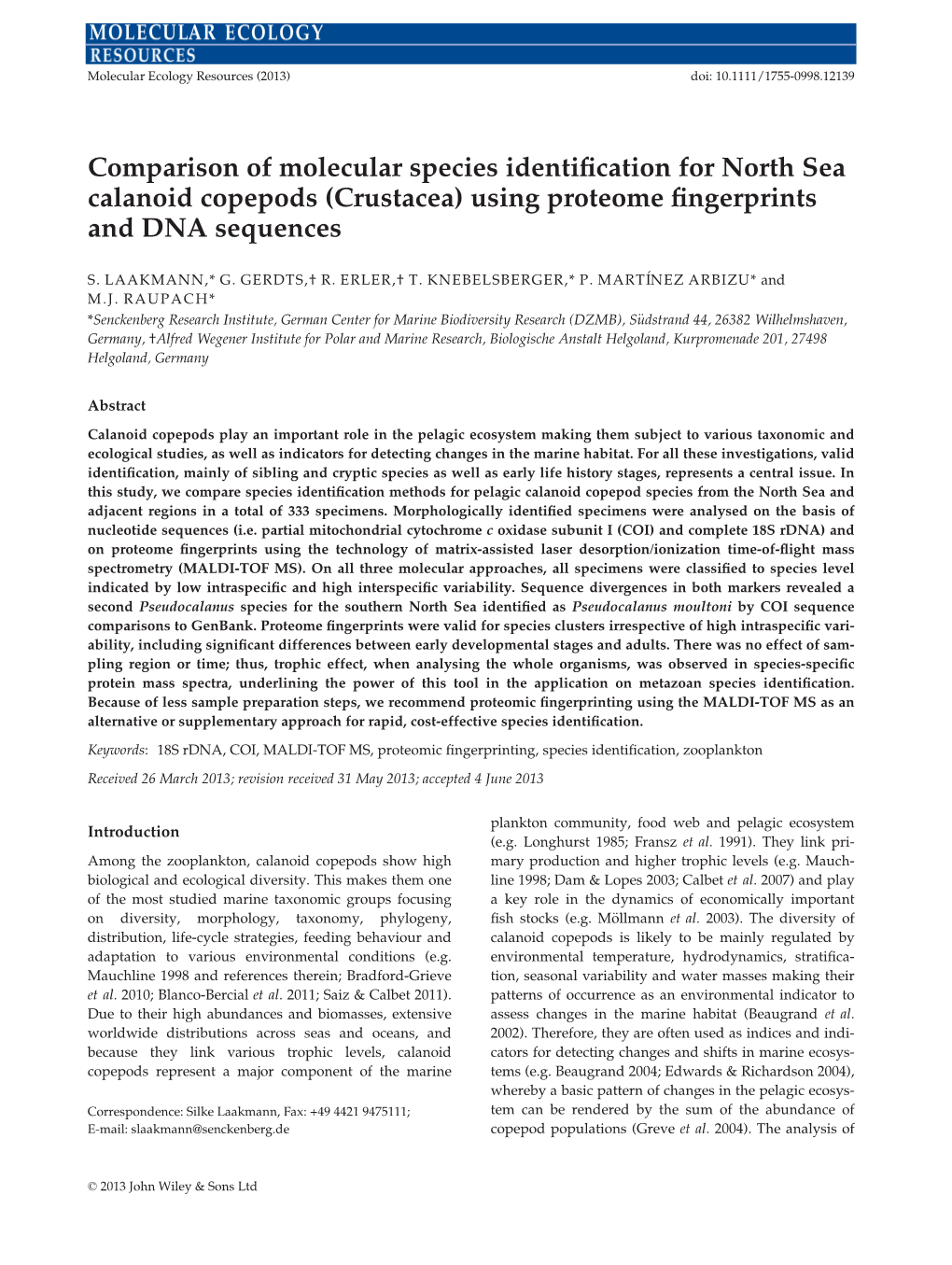 Comparison of Molecular Species Identification for North Sea