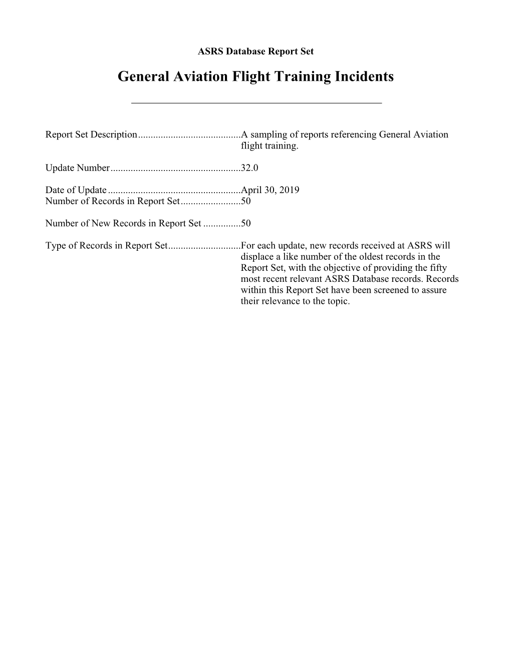 General Aviation Flight Training Incidents