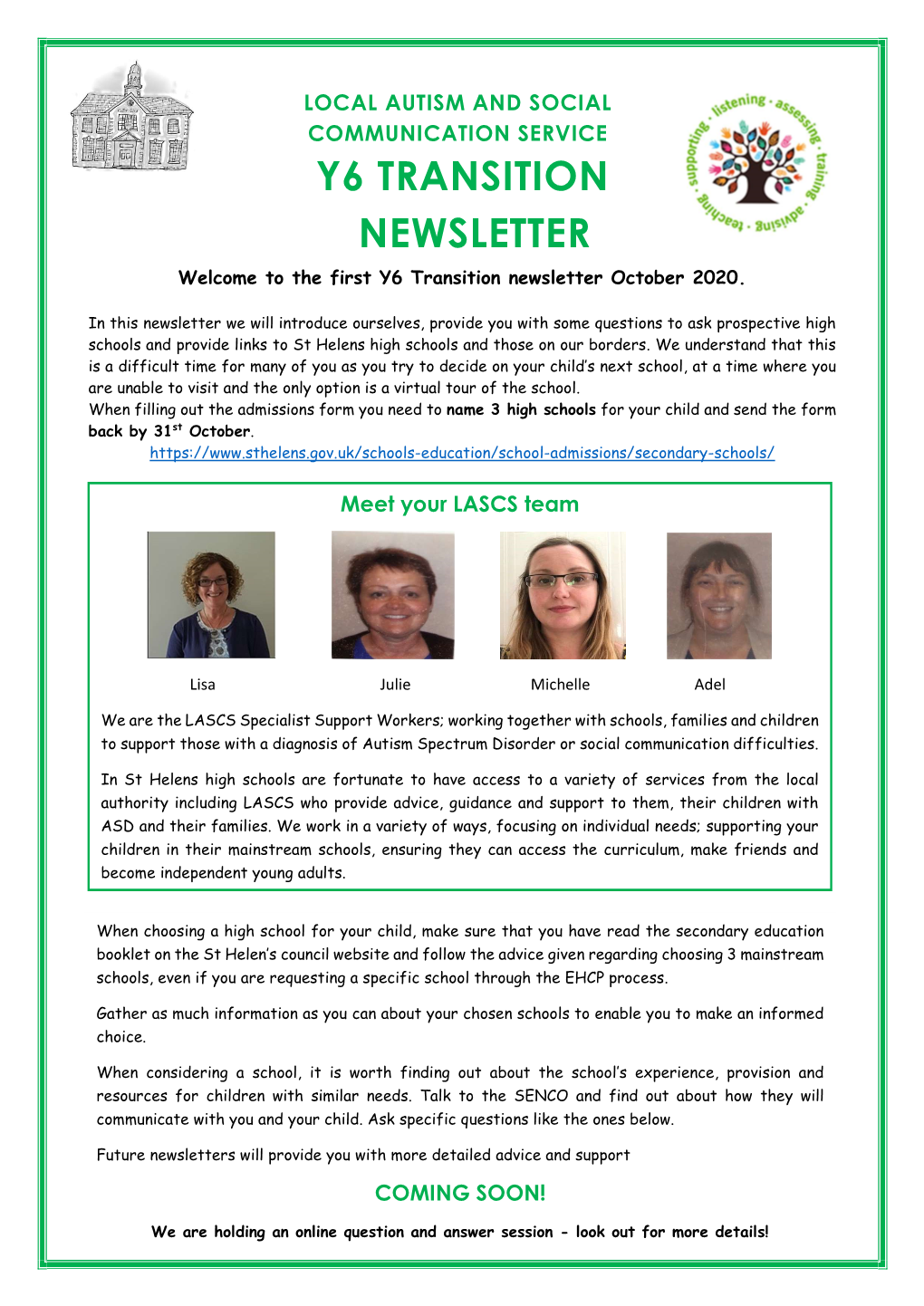 Y6 TRANSITION NEWSLETTER Welcome to the First Y6 Transition Newsletter October 2020