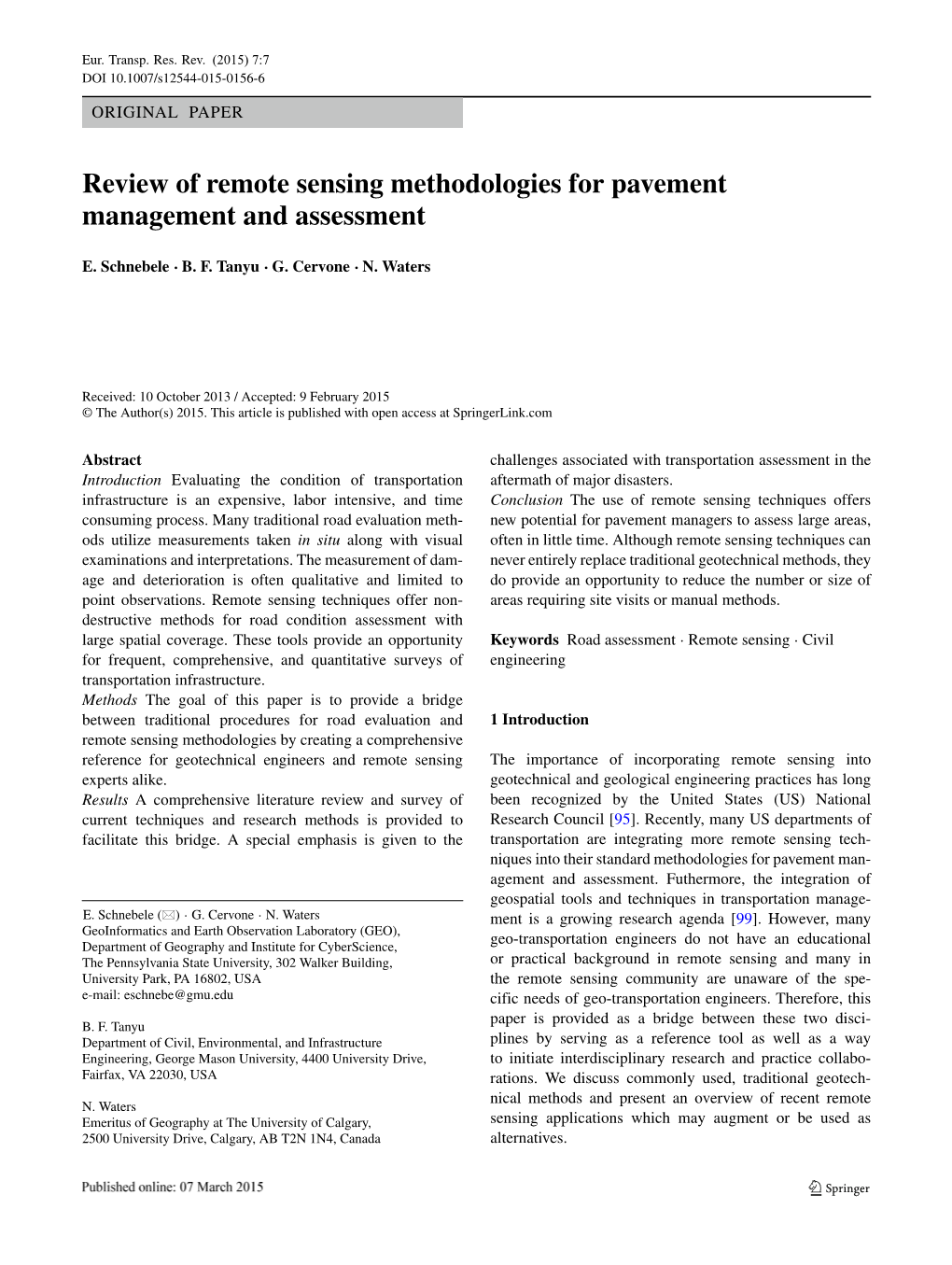 Review of Remote Sensing Methodologies for Pavement Management and Assessment