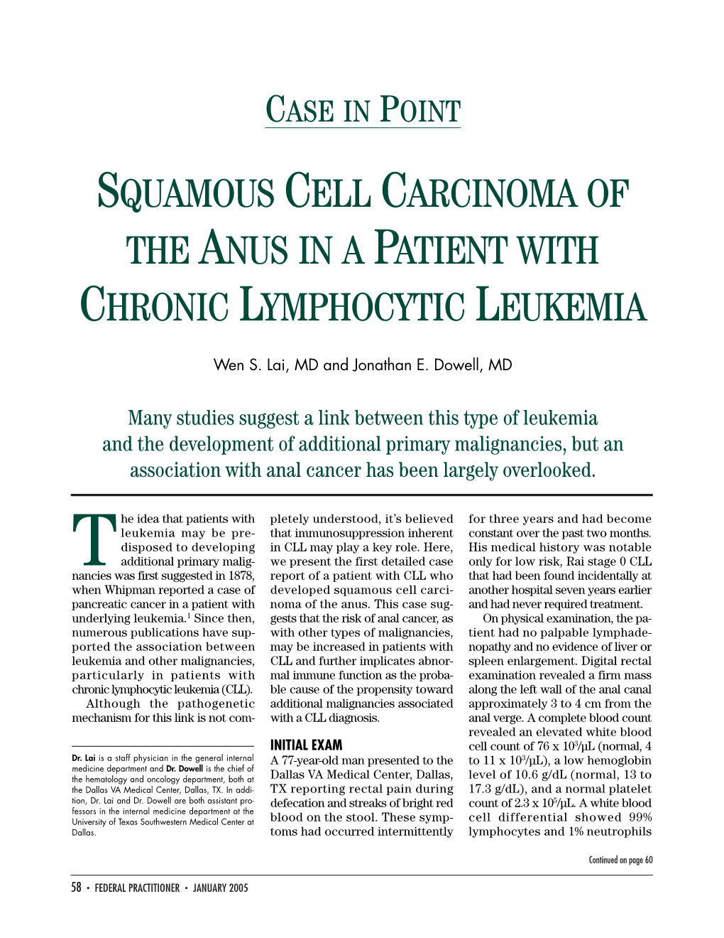 Squamous Cell Carcinoma of the Anus in a Patient with Chronic Lymphocytic Leukemia
