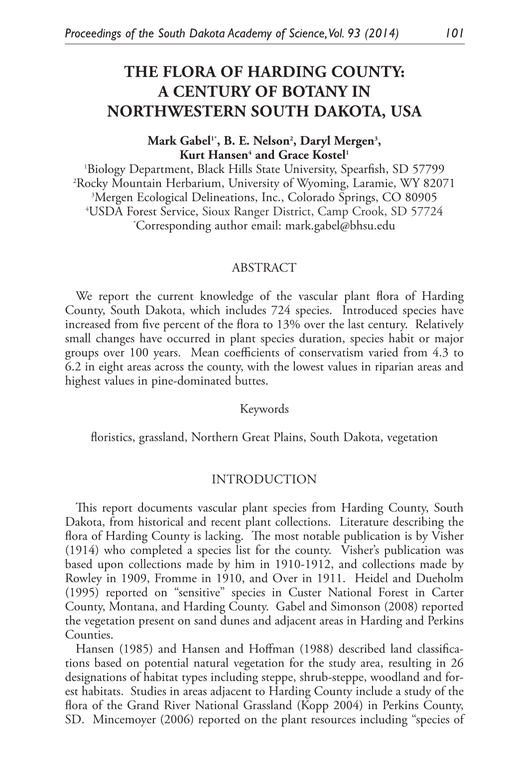 The Flora of Harding County: a Century of Botany in Northwestern South Dakota, Usa