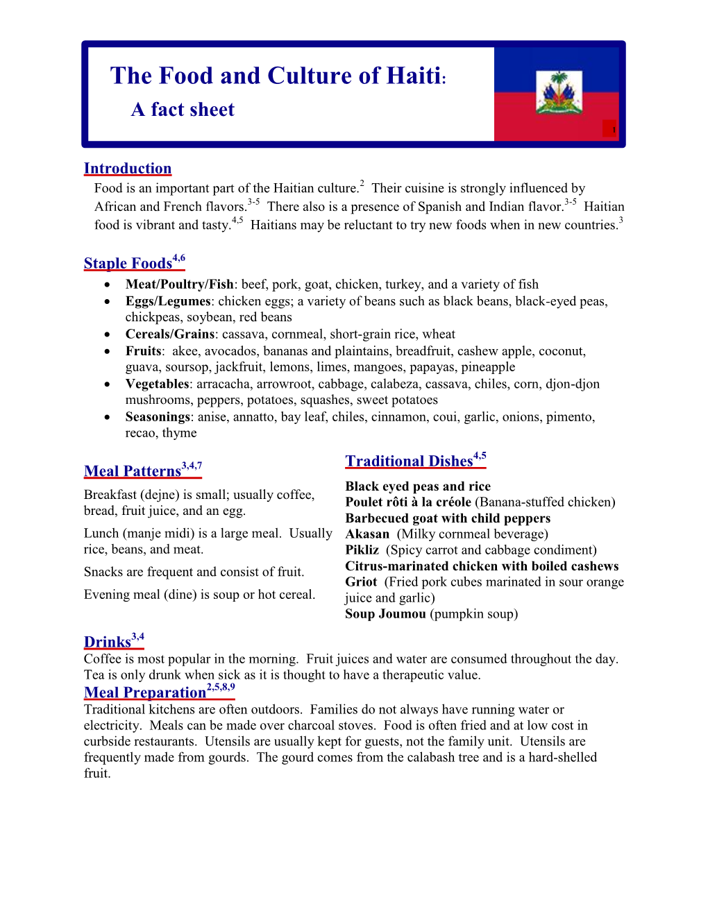 The Food and Culture of Haiti: a Fact Sheet 1