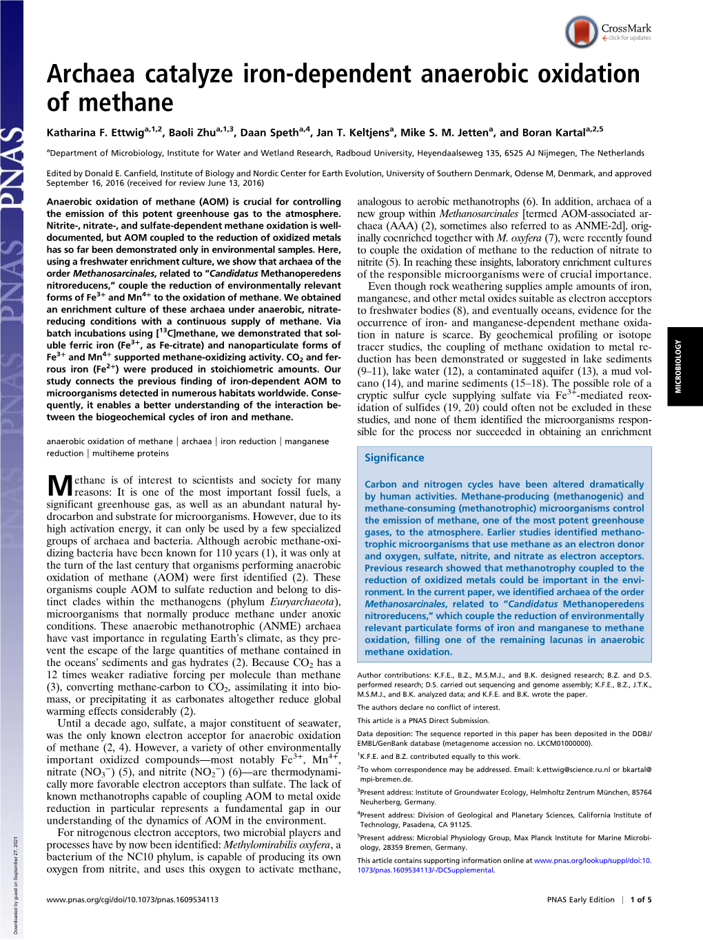 Archaea Catalyze Iron-Dependent Anaerobic Oxidation of Methane